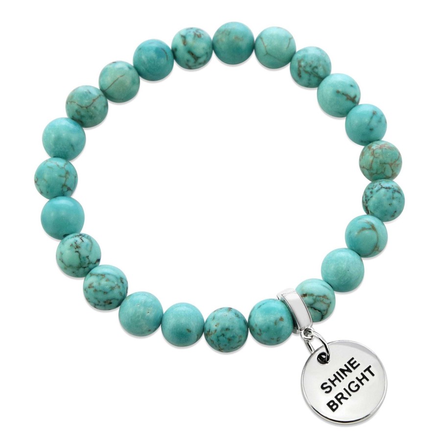 Jewellery Bracelets | Stone Bracelet 8Mm Aqua Breeze Turquoise - With Silver Word Charms