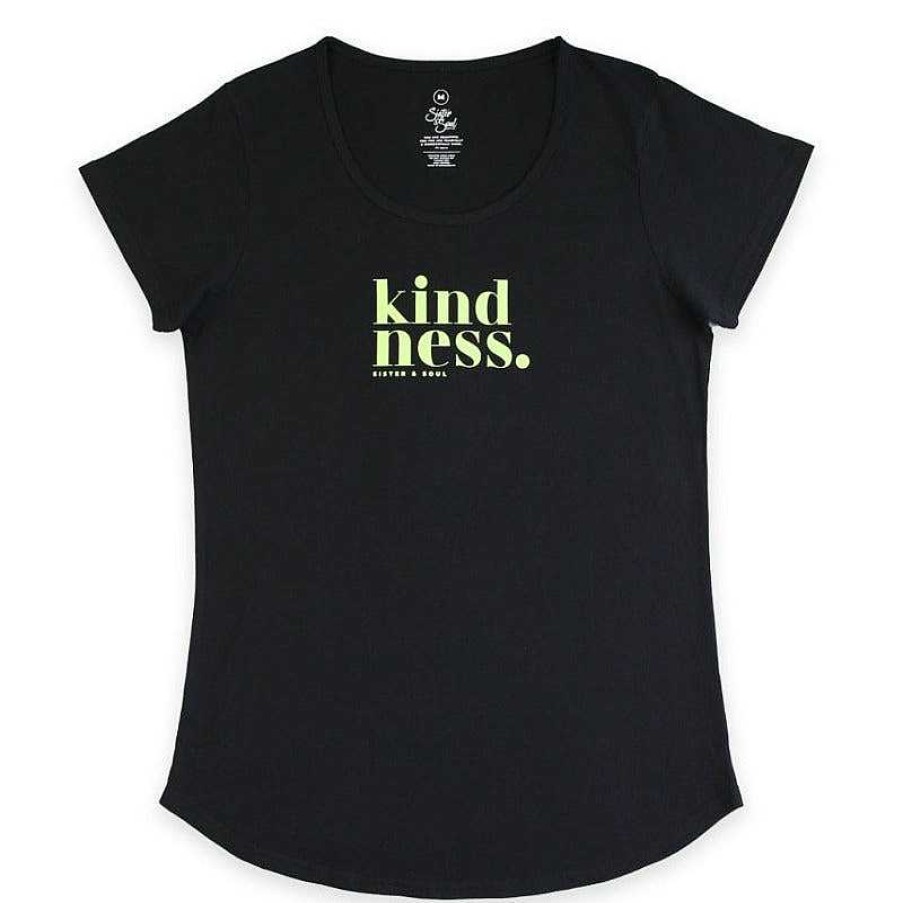 Apparel Tees Tanks & Totes | Kindness - Scoopy Tee - Black With Lime Print