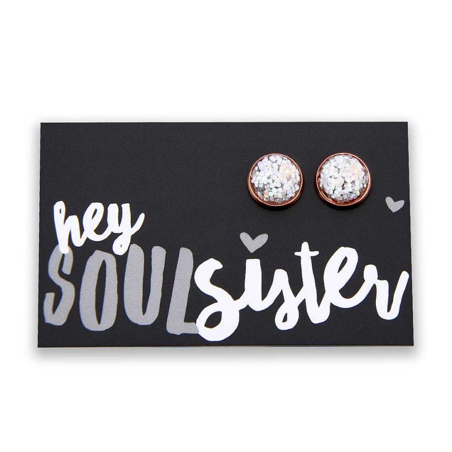 Jewellery Sparklefest | Sparklefest - Hey Soul Sister! Glitter Resin Earrings Set In Rose Gold - Silver (8803)