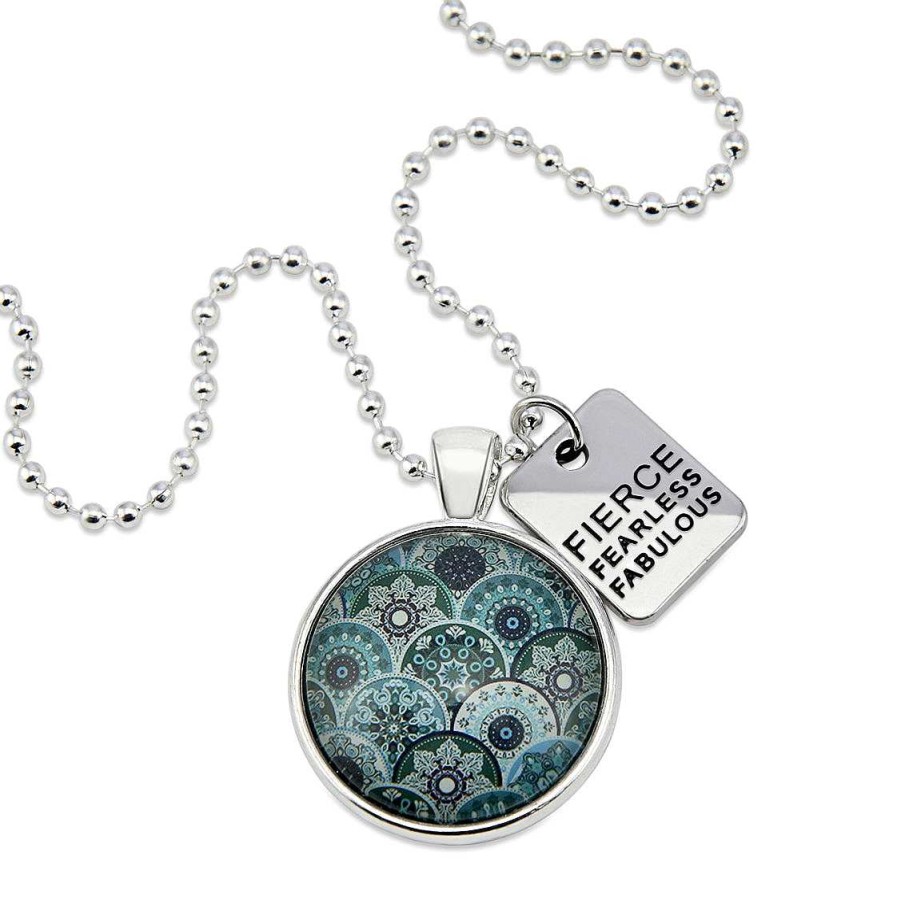 Jewellery Papa Glewy | Teal Collection - Bright Silver 'Fierce Fearless Fabulous' Necklace - Cirque (12835)