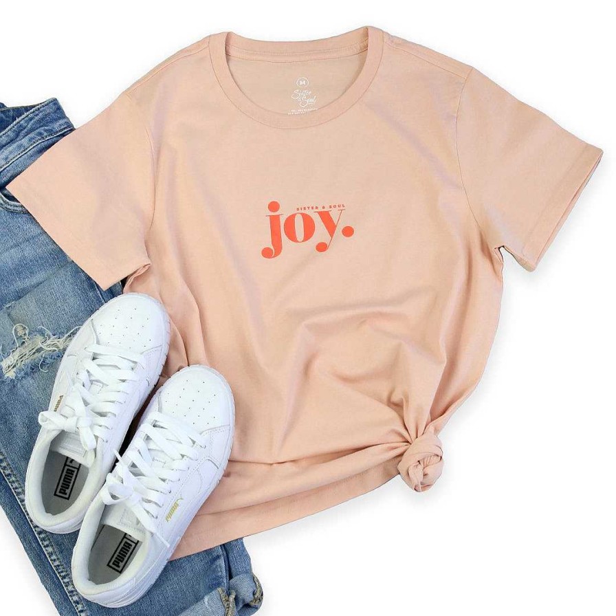 Apparel Tees Tanks & Totes | Joy - Boxy Tee - Peach With Sunrise Orange Print