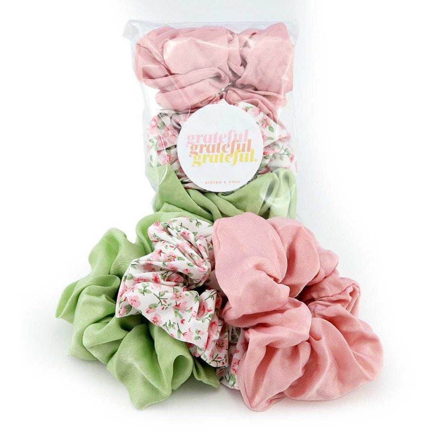 Accessories Hair Accessories | Scrunchies 3 Pack - Pink, Spring Green & Floral (7009)