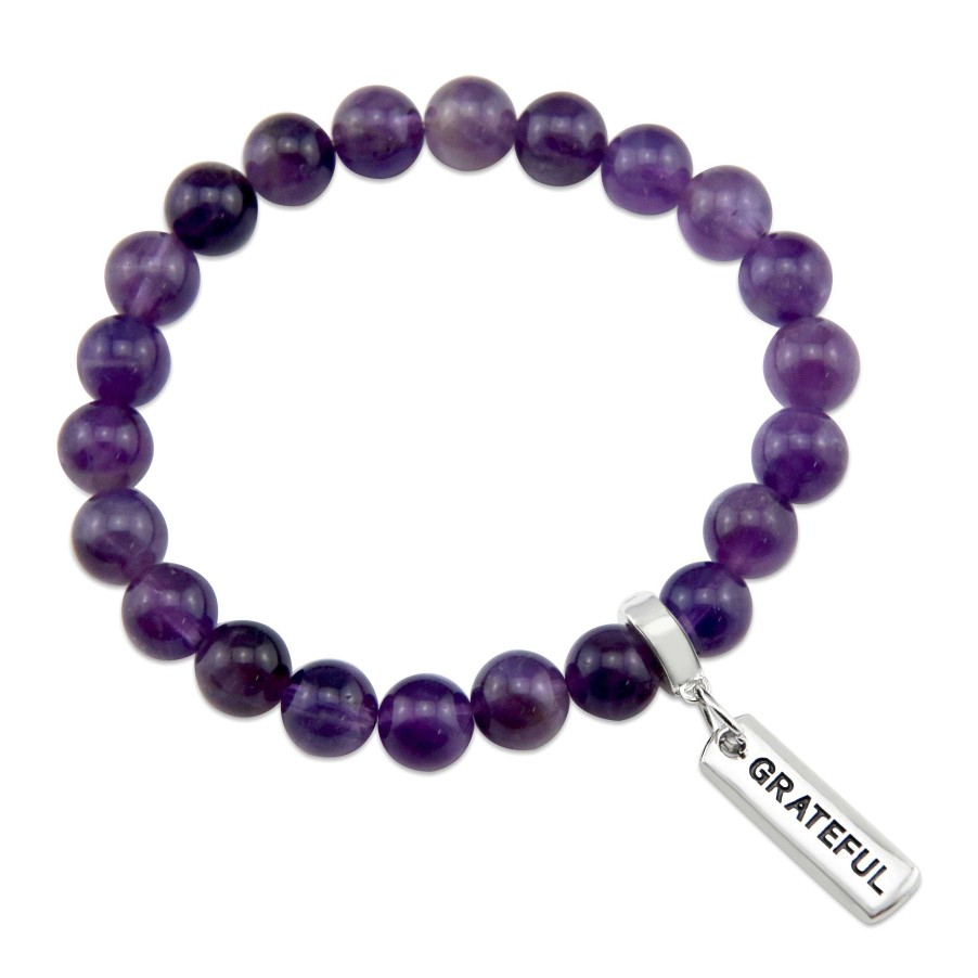 Jewellery Bracelets | Precious Stone Bracelet - Amethyst 8Mm Beads - With Word Charm