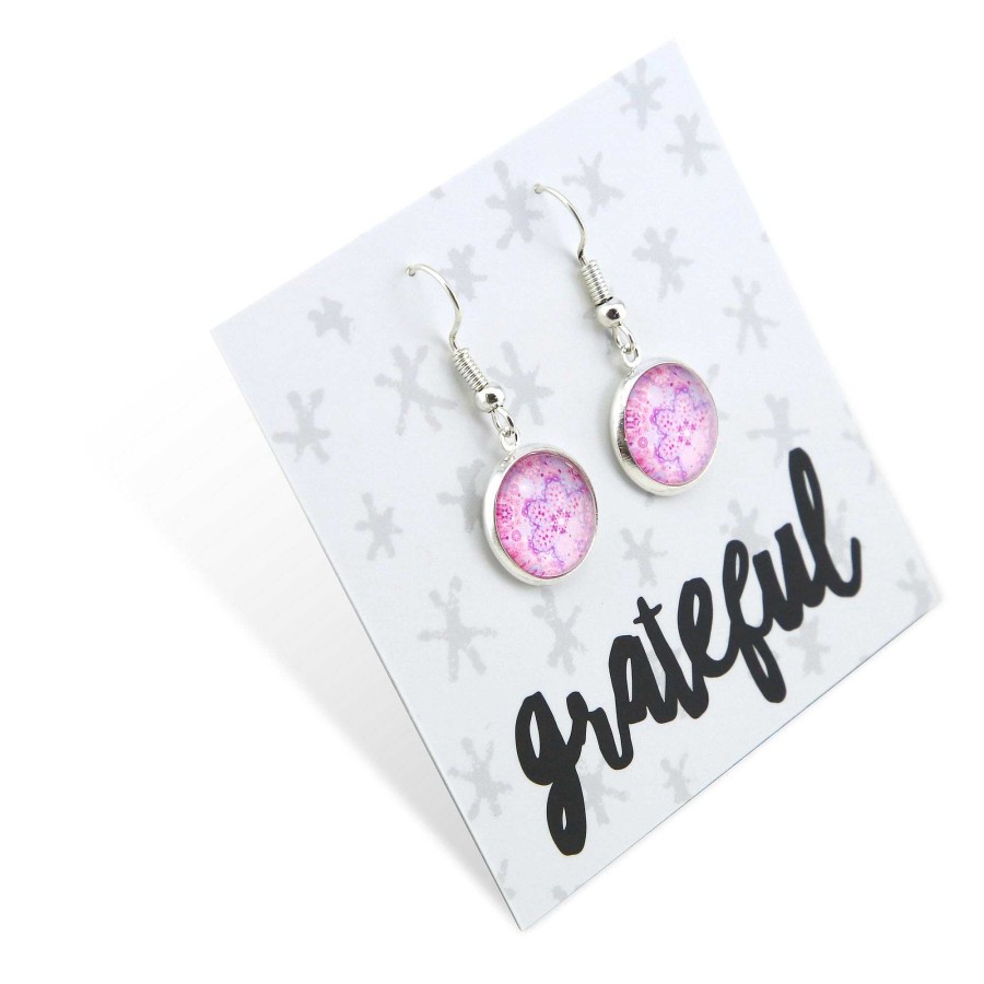 Jewellery Circle Drop Dangles | Pink Collection - Grateful - Bright Silver Dangle Earrings - Pink Ice (2411-F)