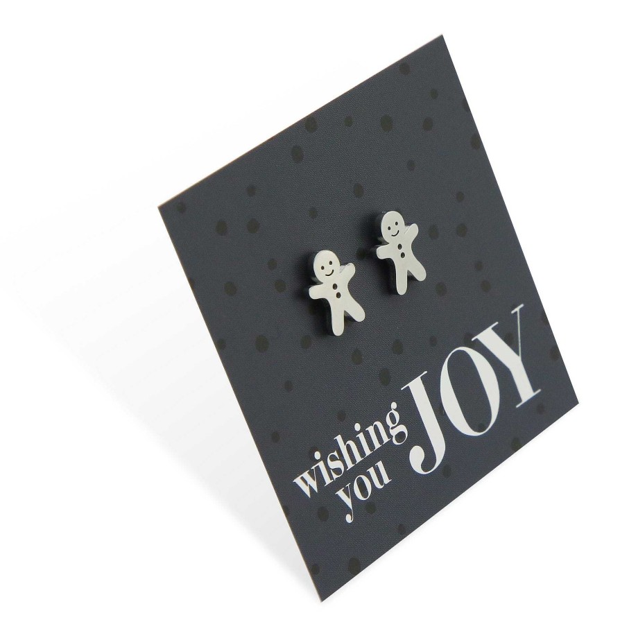 Jewellery Christmas | Stainless Steel Earring Studs - Wishing You Joy - Gingerbread Men