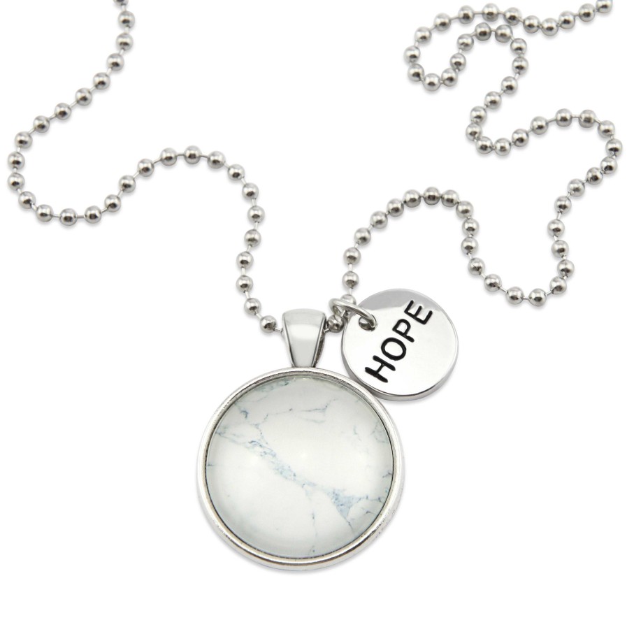 Jewellery Papa Glewy | Black & Whites - Vintage Silver ' Hope ' Necklace - Marble-Isheous (11065)