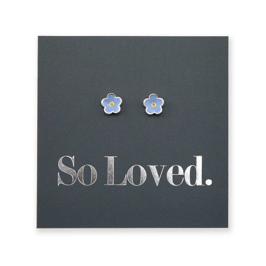 Jewellery Sterling Silver Studs | Tiny Flower Bud Studs - Sterling Silver And Soft Blue Enamel - So Loved (8903-R)