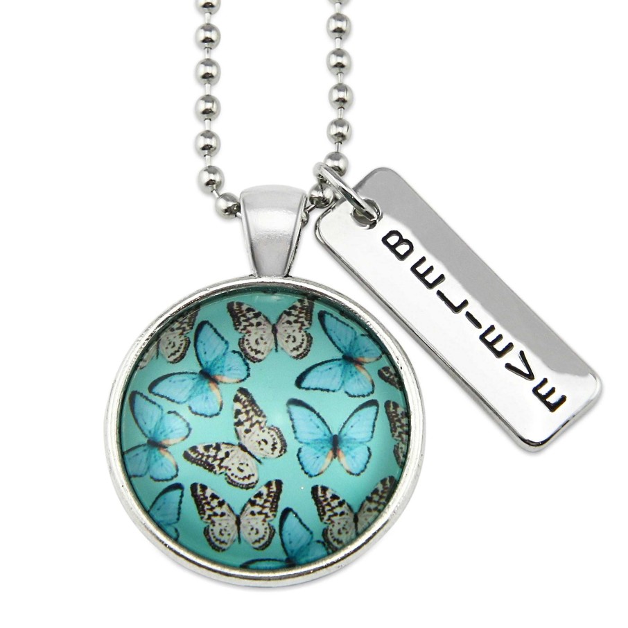 Jewellery Papa Glewy | Heart & Soul Wings - Vintage Silver ' Believe ' Necklace - Butterfly Flutter (11024)