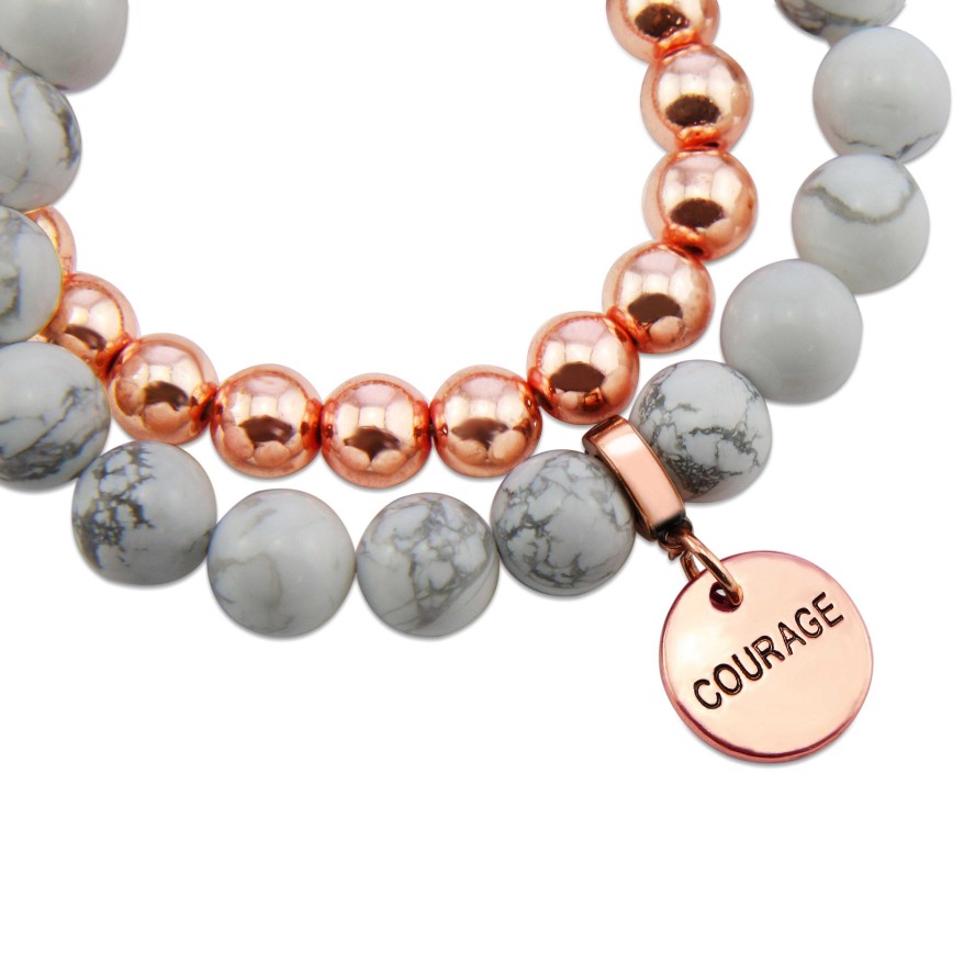 Jewellery Bracelets | Bracelet Duo! Rose Gold & White Marble Bead Bracelet Stacker Set - Courage (11552)