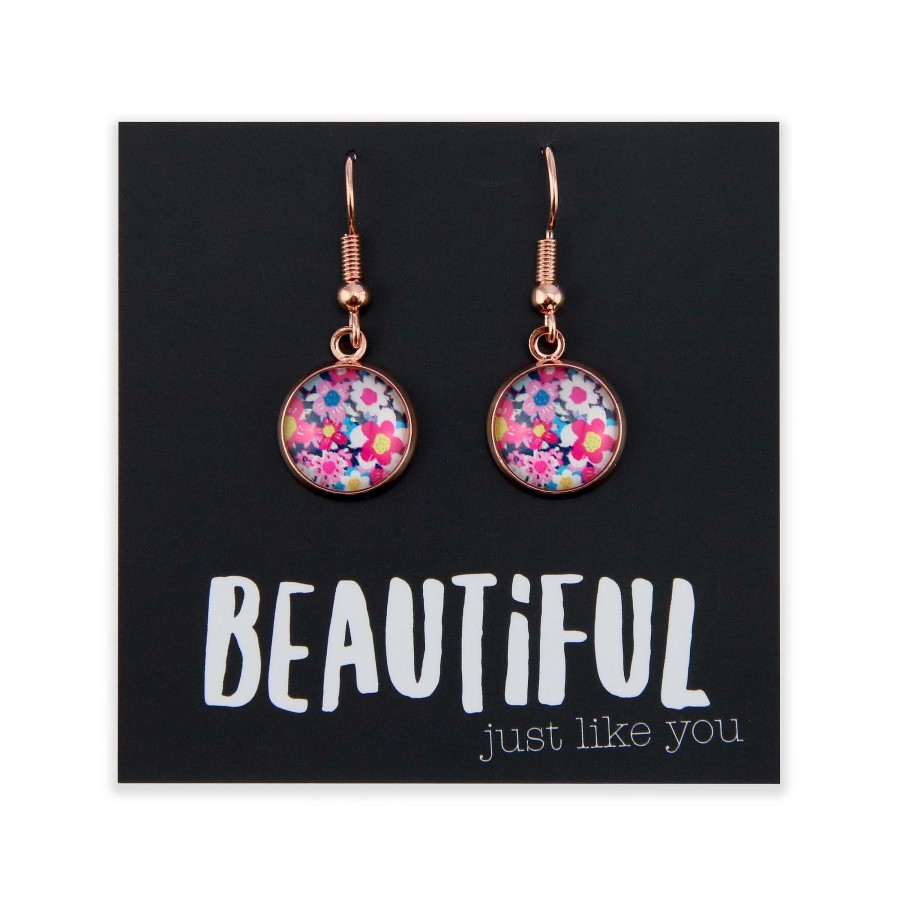 Jewellery Deluxe Stud Earrings | Pink Collection - 'Beautiful Just Like You' Rose Gold Dangles - Pink Perennial (12435)