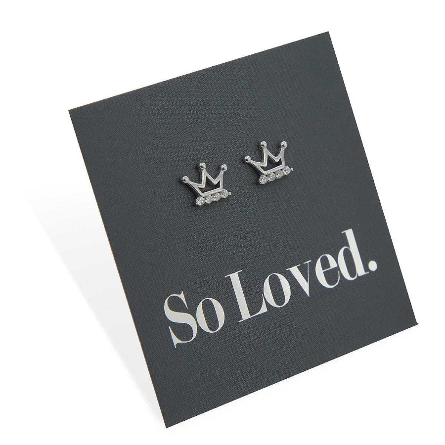 Jewellery Sterling Silver Studs | Regal Crown Studs - Sterling Silver + Cz - So Loved (8904-F)