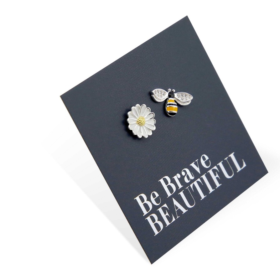 Jewellery Sterling Silver Studs | Bee And Flower Studs - Sterling Silver - Be Brave Beautiful (9815)