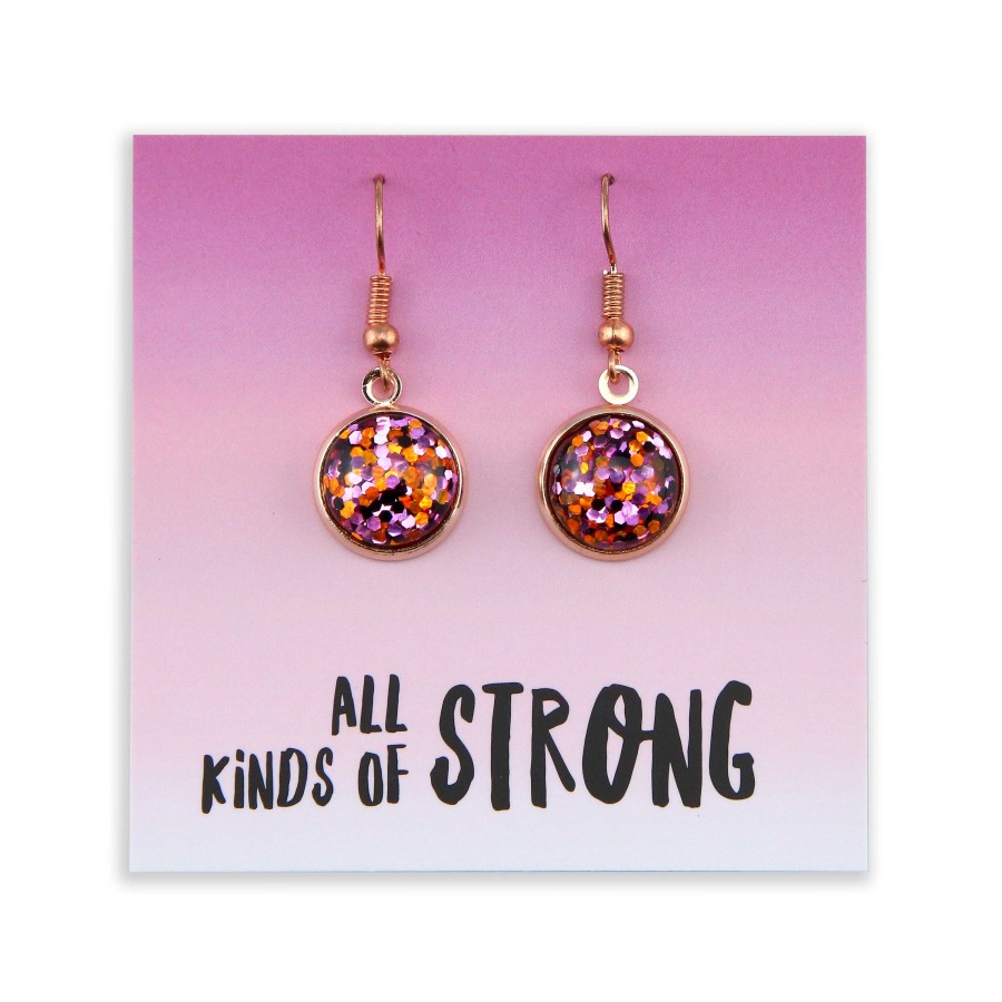 Jewellery Sparklefest | Sparklefest Dangles - All Kinds Of Strong - Stainless Steel Rose Gold Earrings - Dazzle Pop (2104-R)