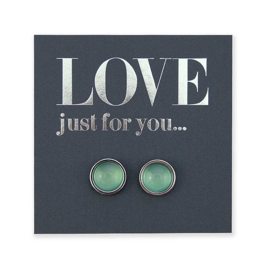 Jewellery Stainless Steel Circle Studs | Love Just For You - Silver Stainless Steel 8Mm Circle Studs - Lagoon Resin (12621)