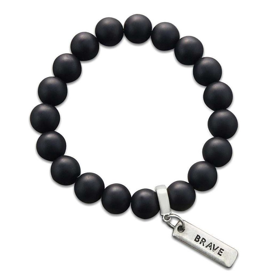 Jewellery Bracelets | Stone Bracelet - Matt Black Onyx Large 10Mm Beads - With Word Charms