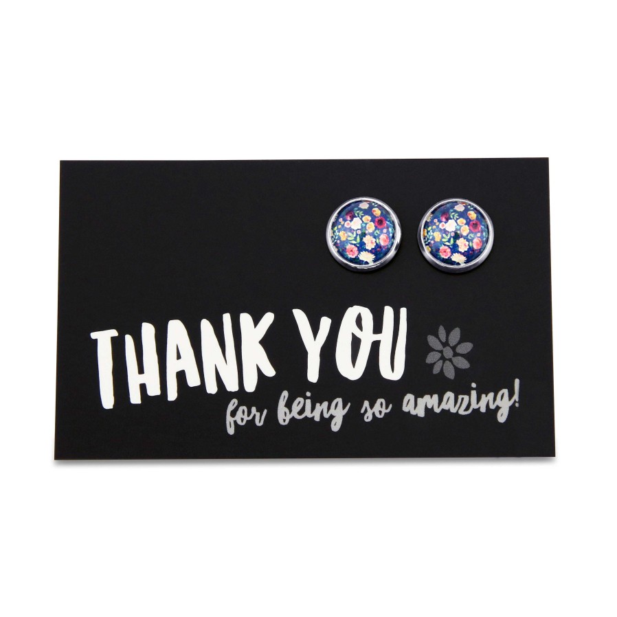 Jewellery Deluxe Stud Earrings | Heart & Soul Collection - Thank You For Being Amazing! - Silver Surround Circle Studs - Florabelle (9208)