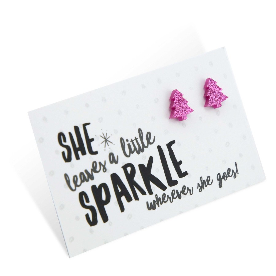 Jewellery Christmas | Sparkle Acrylic Studs Christmas Tree - She Leaves A Little Sparkle - Pink Glitter (9405-F)