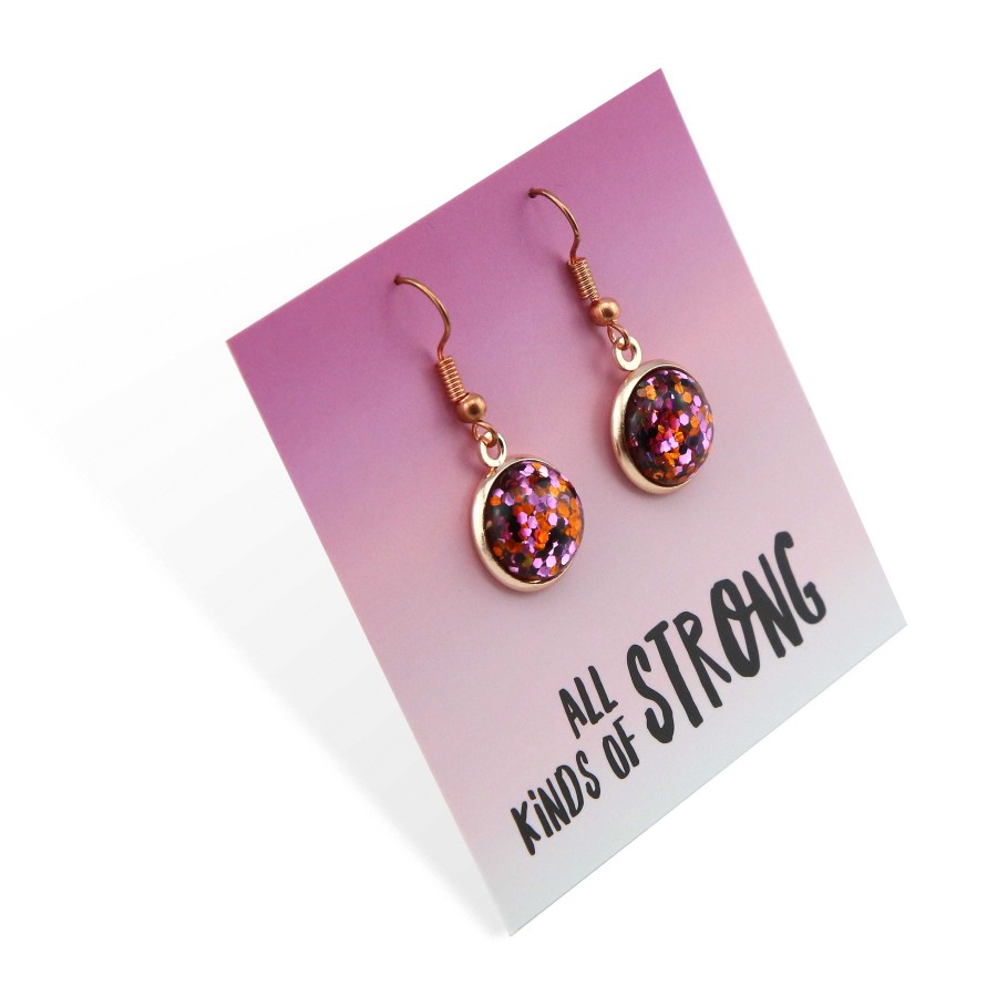 Jewellery Sparklefest | Sparklefest Dangles - All Kinds Of Strong - Stainless Steel Rose Gold Earrings - Dazzle Pop (2104-R)