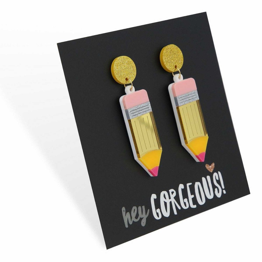 Jewellery Statement Earrings | Acrylic Dangles - 'Hey Gorgeous' - Pencils (11563)