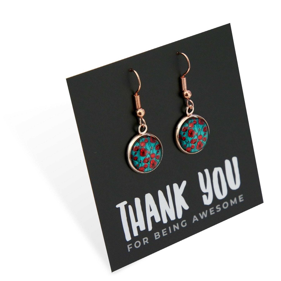 Jewellery 50% Off | Poppies Collection - Thank You For Being Awesome - Stainless Steel Rose Gold Dangle Earrings - Peace Poppies (11114)