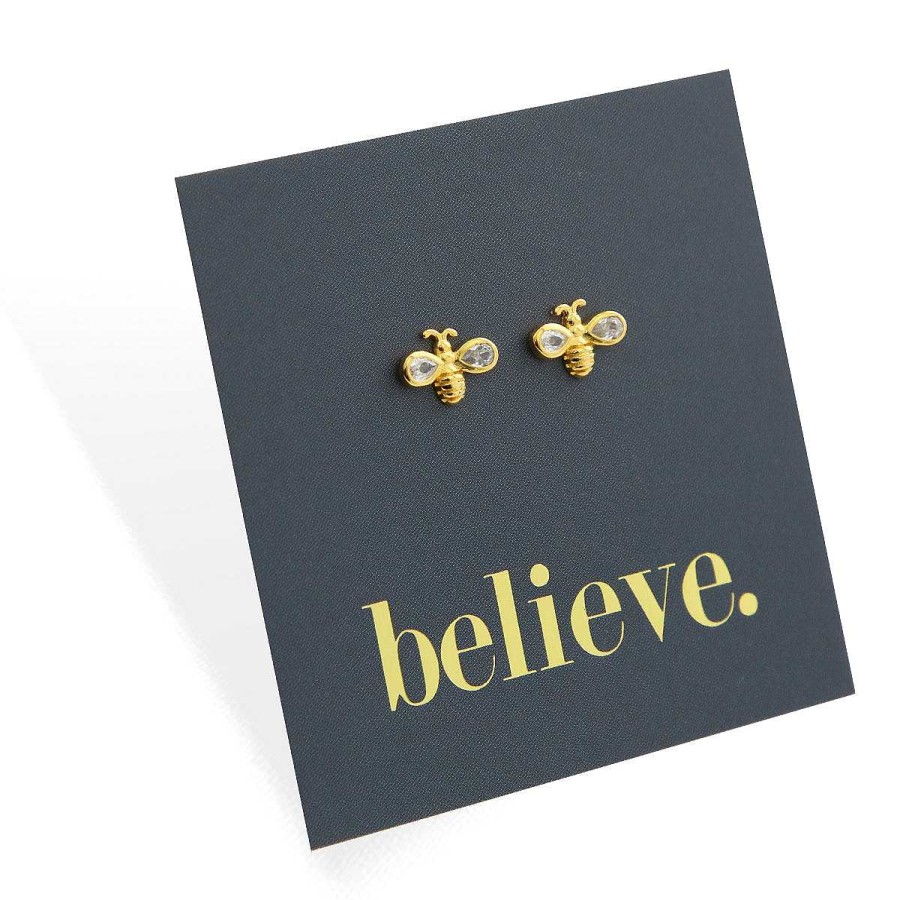 Jewellery Sterling Silver Studs | Bumble Bee Studs - Gold Sterling Silver - Believe (2412-R)