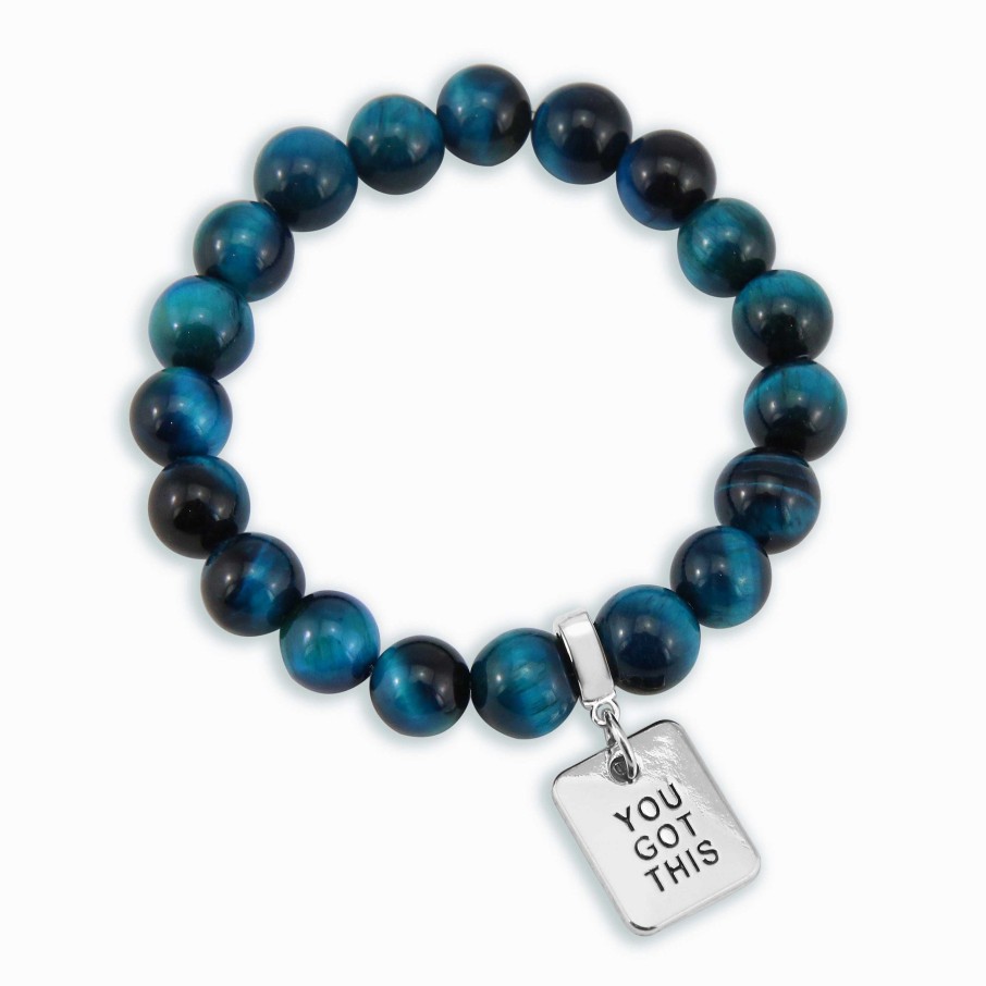 Jewellery Bracelets | Precious Stones - Teal Tigers Eye 10Mm Bead Bracelet - With Word Charms (3004)