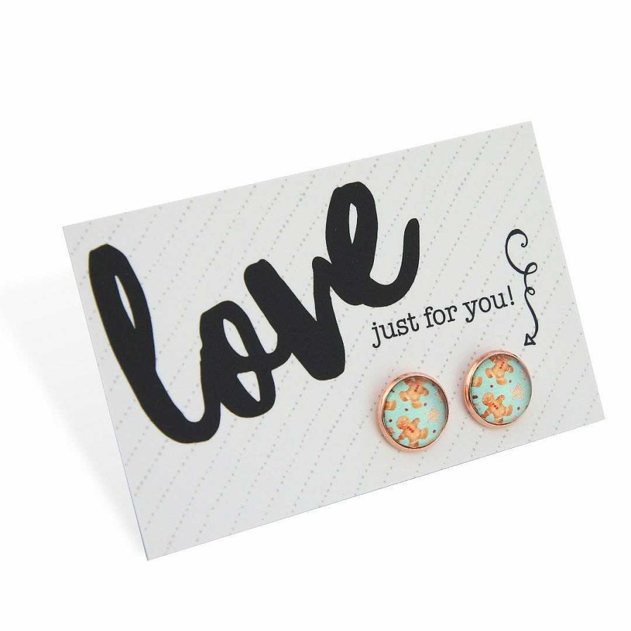 Jewellery Deluxe Stud Earrings | Christmas - Gingerbread Aqua - Rose Gold 12Mm Circle Studs - Love Just For You (11334)