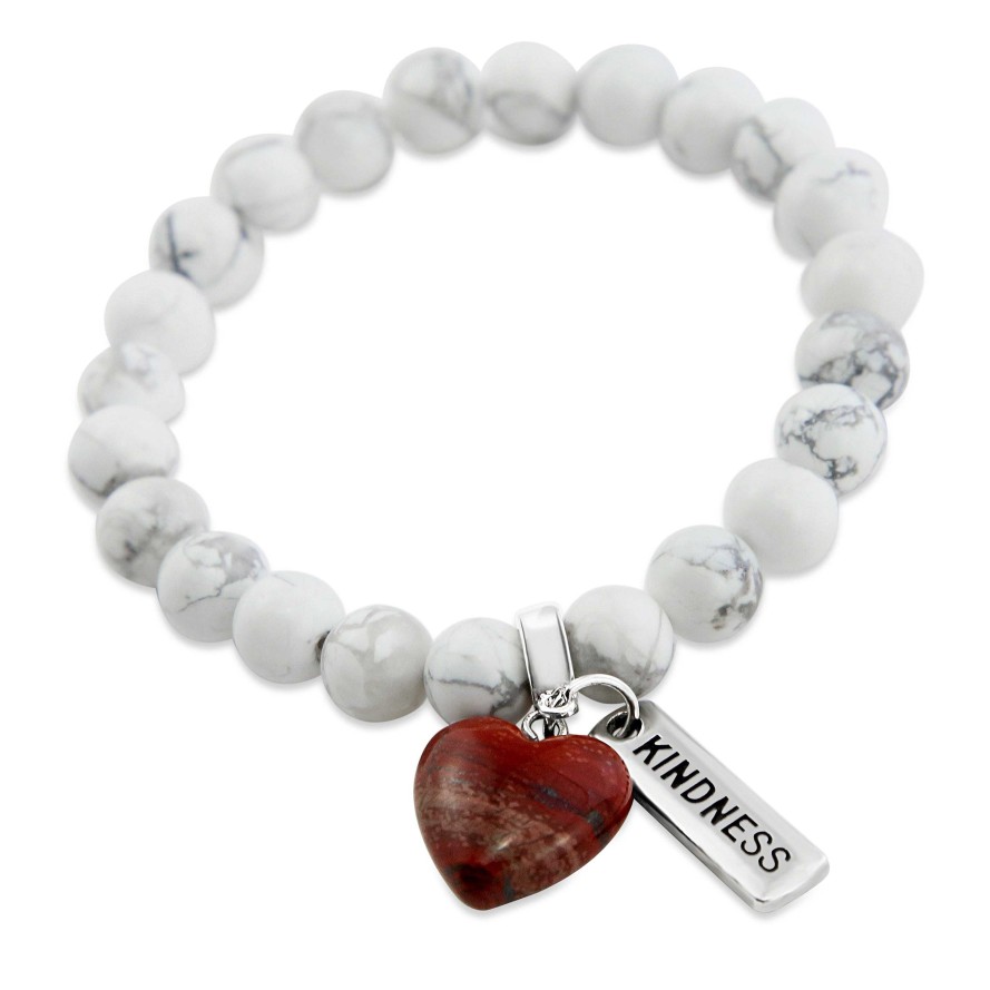 Jewellery Bracelets | Sweetheart Bracelet - 8Mm White Marble Stone Beads With Jaspilite Heart & Word Charm