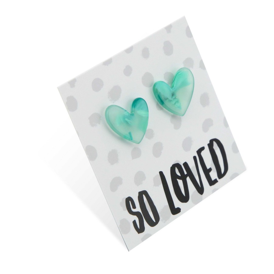 Jewellery Statement Earrings | So Loved - Resin Heart Studs - Lagoon (12421)