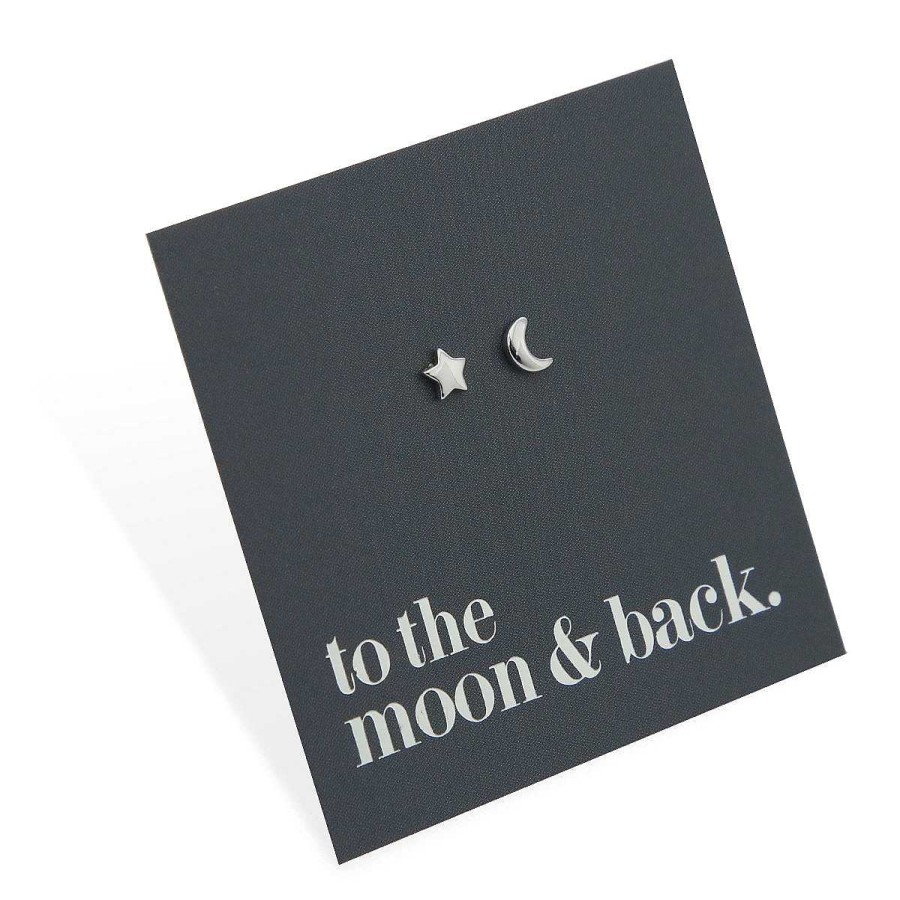 Jewellery Sterling Silver Studs | Moon & Star Studs - Sterling Silver - To The Moon & Back (2201-F)