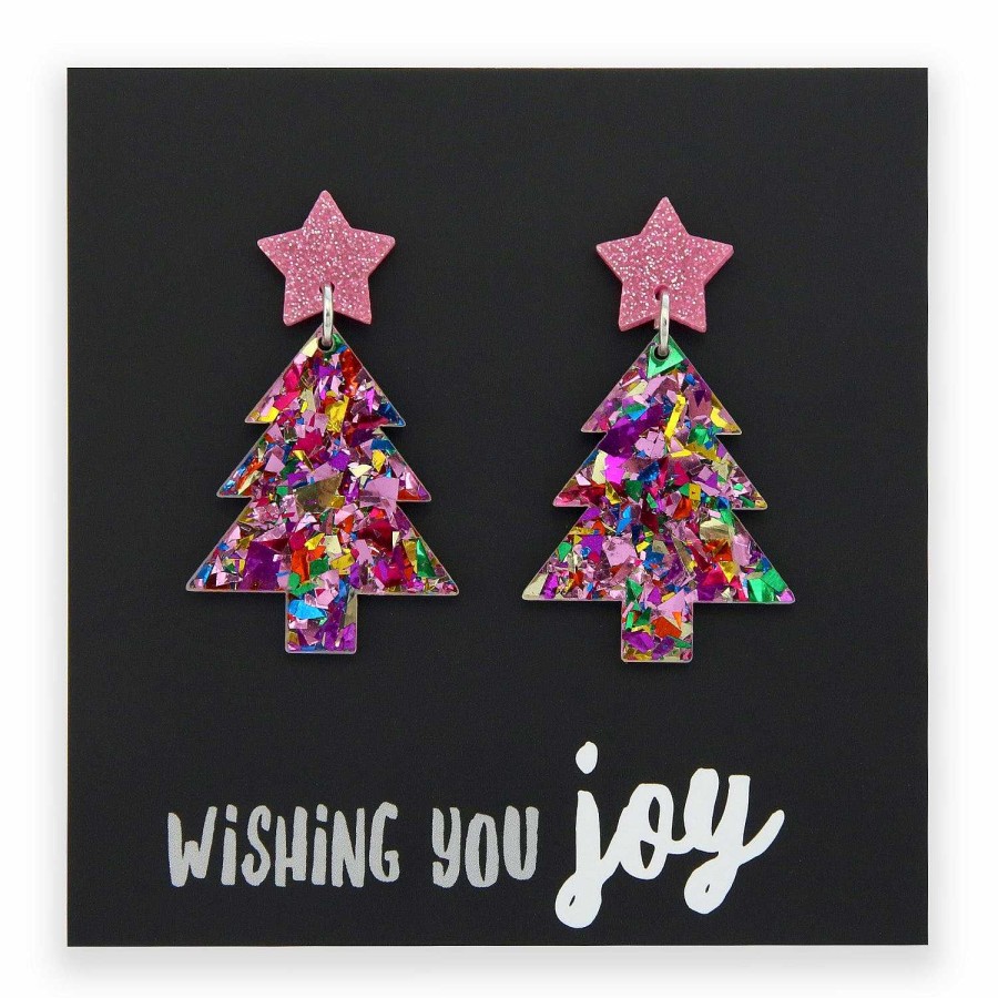 Jewellery Christmas | Acrylic & Resin Statement Dangles - Wishing You Joy - Sparkle Christmas Tree (8117)