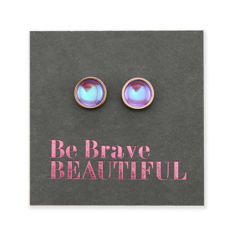 Jewellery Stainless Steel Circle Studs | Be Brave Beautiful - Rose Gold Stainless Steel 8Mm Circle Studs - Iridescent Rhinestone Hyacinth (8602-F)