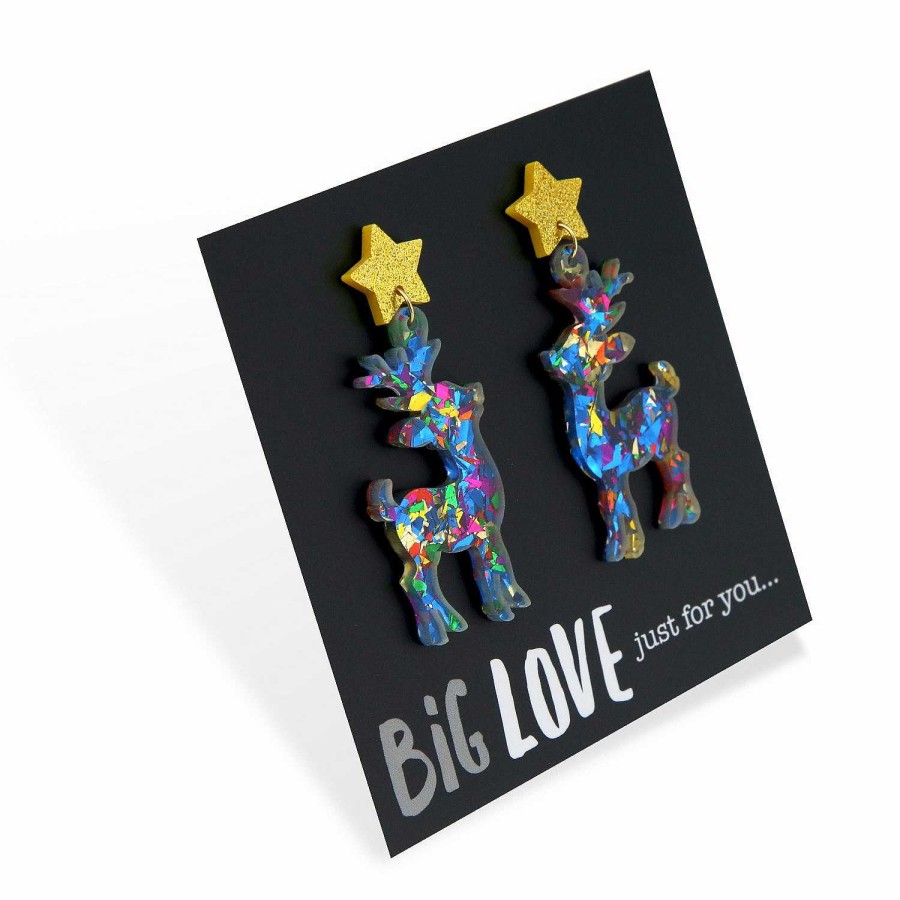 Jewellery Christmas | Acrylic & Resin Statement Dangles - Big Love Just For You - Sparkle Resin Reindeer (12753)