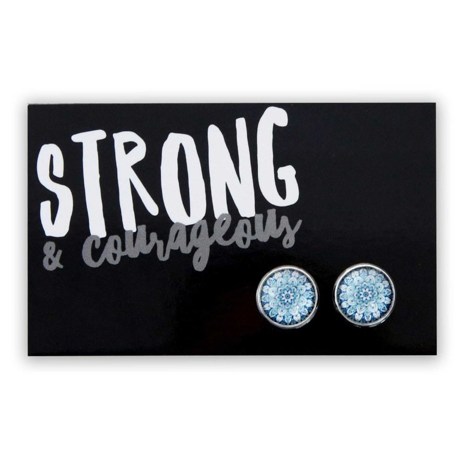 Jewellery Deluxe Stud Earrings | Strong & Courageous - Bright Silver Surround Earring Studs - Floral Ice (8605)