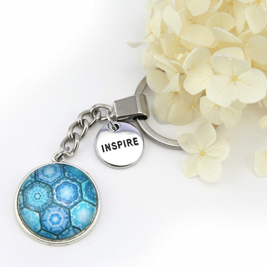 Accessories Papa Glewy | Teal Collection - Vintage Silver 'Inspire' Keyring - Hexa (12413)