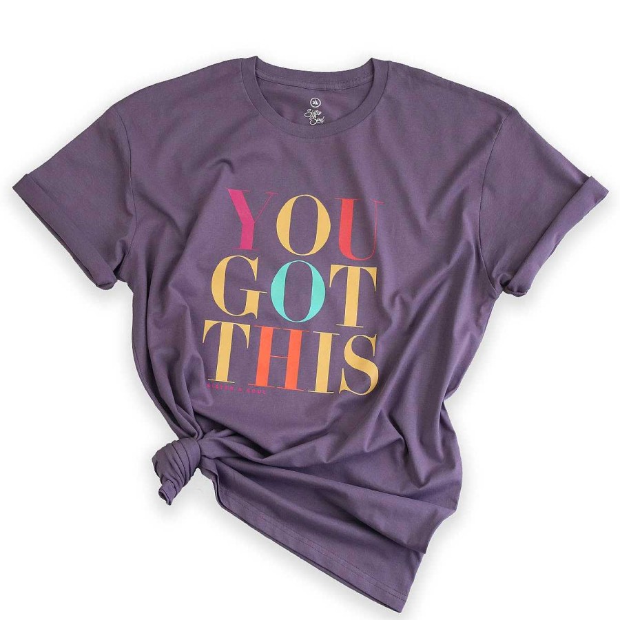 Apparel Tees Tanks & Totes | You Got This - Plus Size Long Boxy Tee - Dusty Purple With Colourful Print