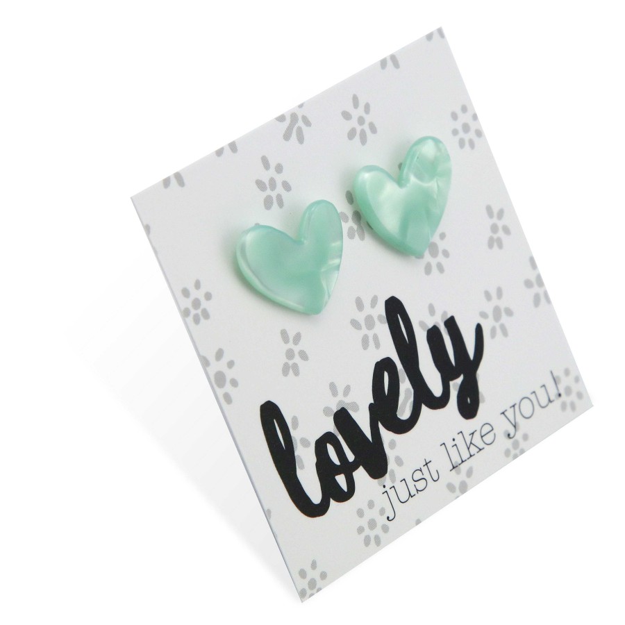 Jewellery Statement Earrings | Lovely Just Like You - Resin Heart Studs - Minty Pearl (11825)