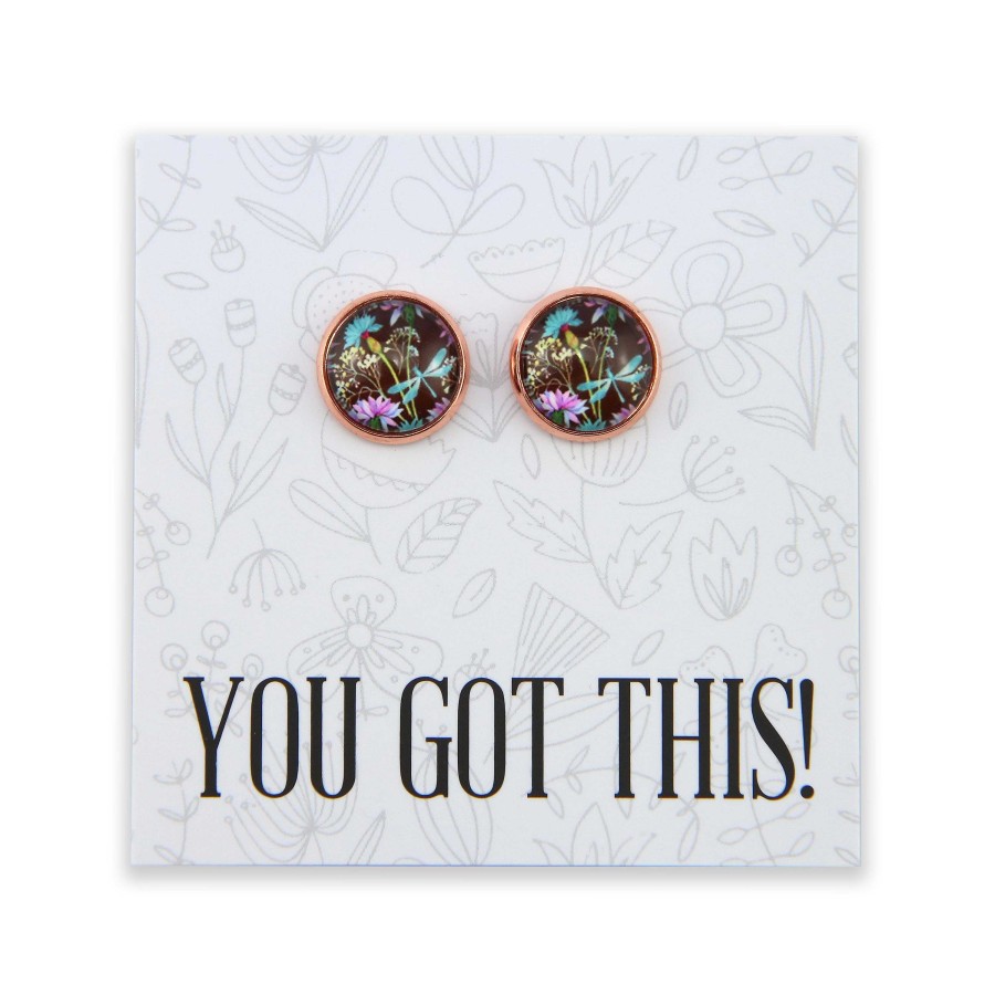 Jewellery Deluxe Stud Earrings | Wildflower Collection - You Got This- Rose Gold Surround Circle Studs - Dragonfly Grove (8712-R)