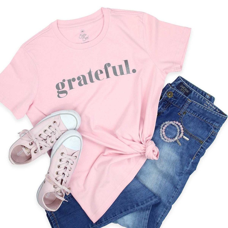 Apparel Tees Tanks & Totes | Grateful - Pink Boxy Tee - Charcoal Shimmer Print