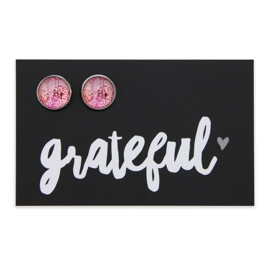 Jewellery Deluxe Stud Earrings | Pink Collection - Grateful - Vintage Silver Surround Circle Studs - Pink Wish (2216)