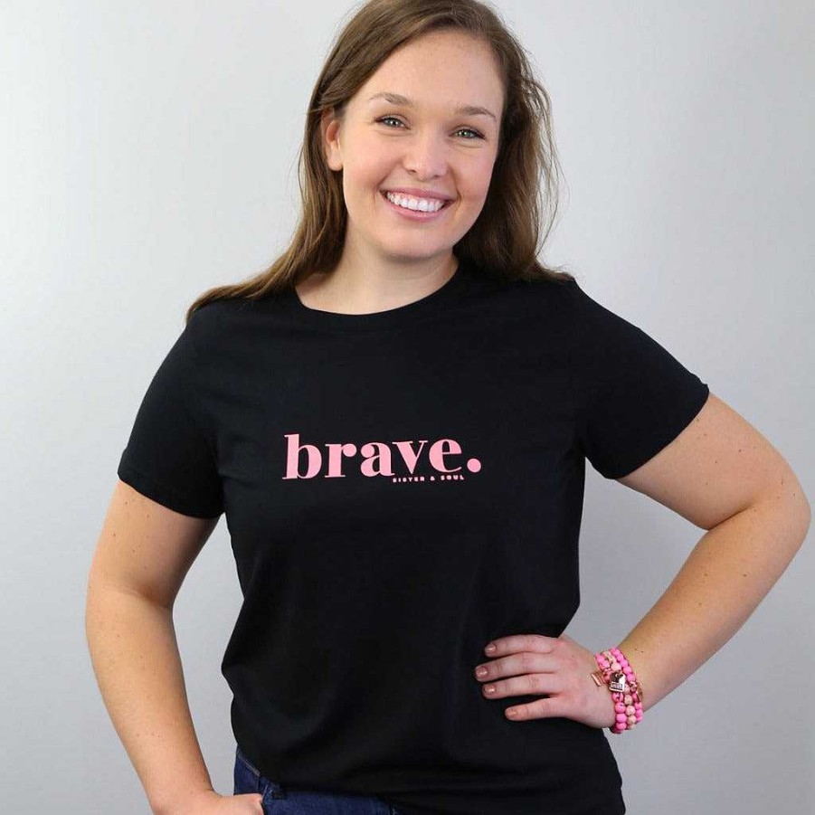 Apparel Tees Tanks & Totes | Brave - Black Boxy Tee - Pink Print