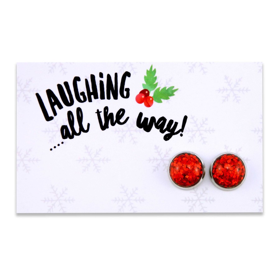 Jewellery Christmas | Sparklefest - Laughing All The Way - Bright Silver Stud Earrings - Ruby Red Glitter (9209)