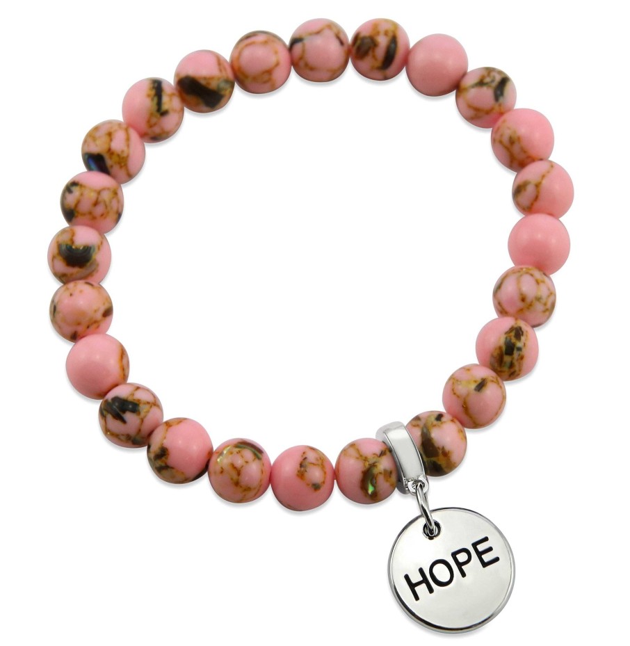 Jewellery Bracelets | Pink Collection - Soft Pink Synthesis 8Mm Bead Bracelet - Silver Word Charms