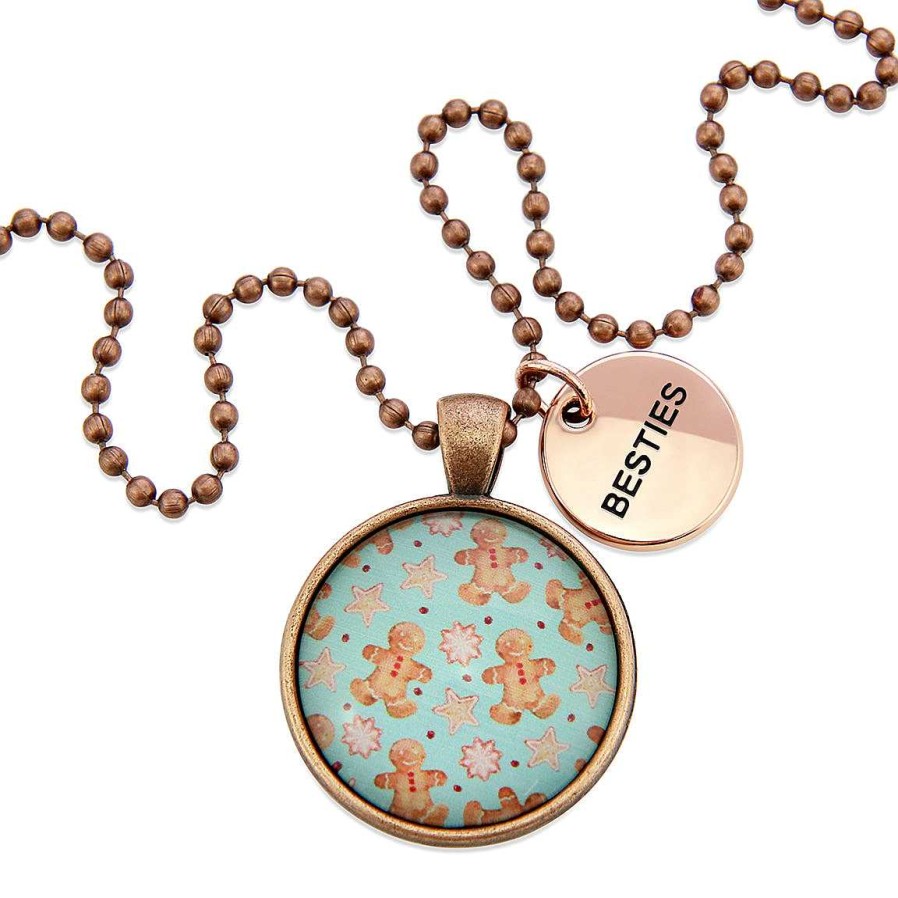 Jewellery Papa Glewy | Christmas - Vintage Copper 'Besties' Necklace - Gingerbread Aqua - (10132)