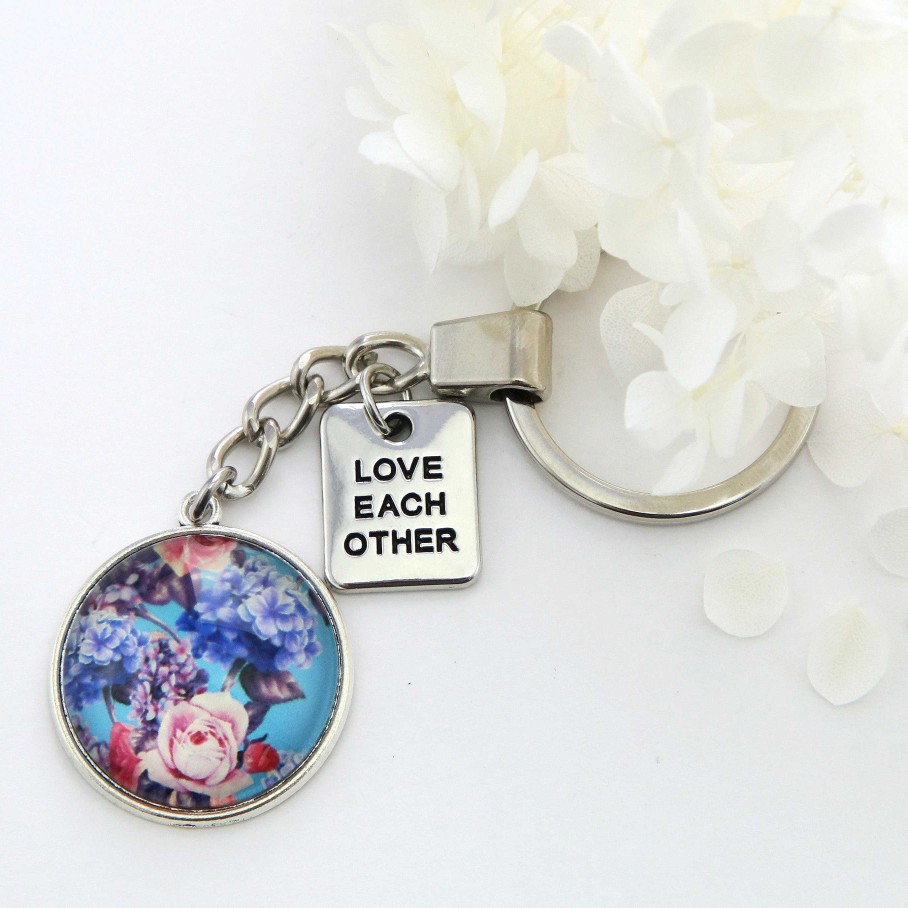 Accessories Papa Glewy | Spring - 'Love Each Other' - Vintage Silver Keyring - Floweret (10843)