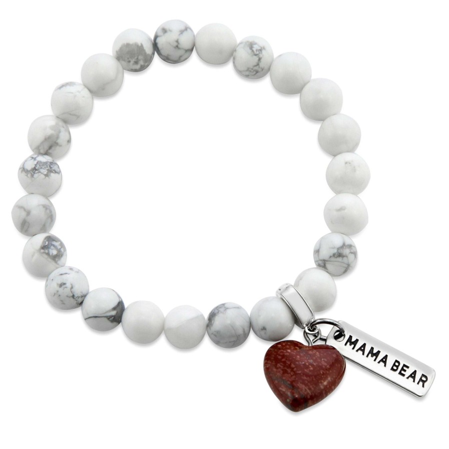 Jewellery Bracelets | Sweetheart Bracelet - 8Mm White Marble Stone Beads With Jaspilite Heart & Word Charm