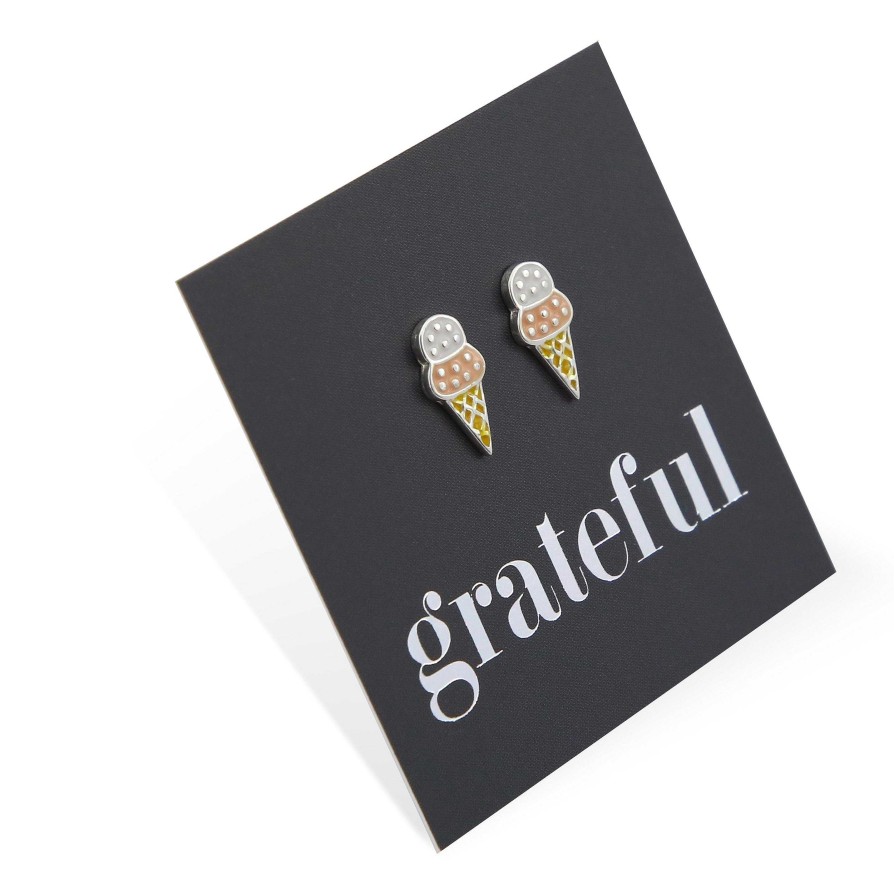 Jewellery Sterling Silver Studs | Ice Cream Studs- Sterling Silver - Grateful (8711-R)