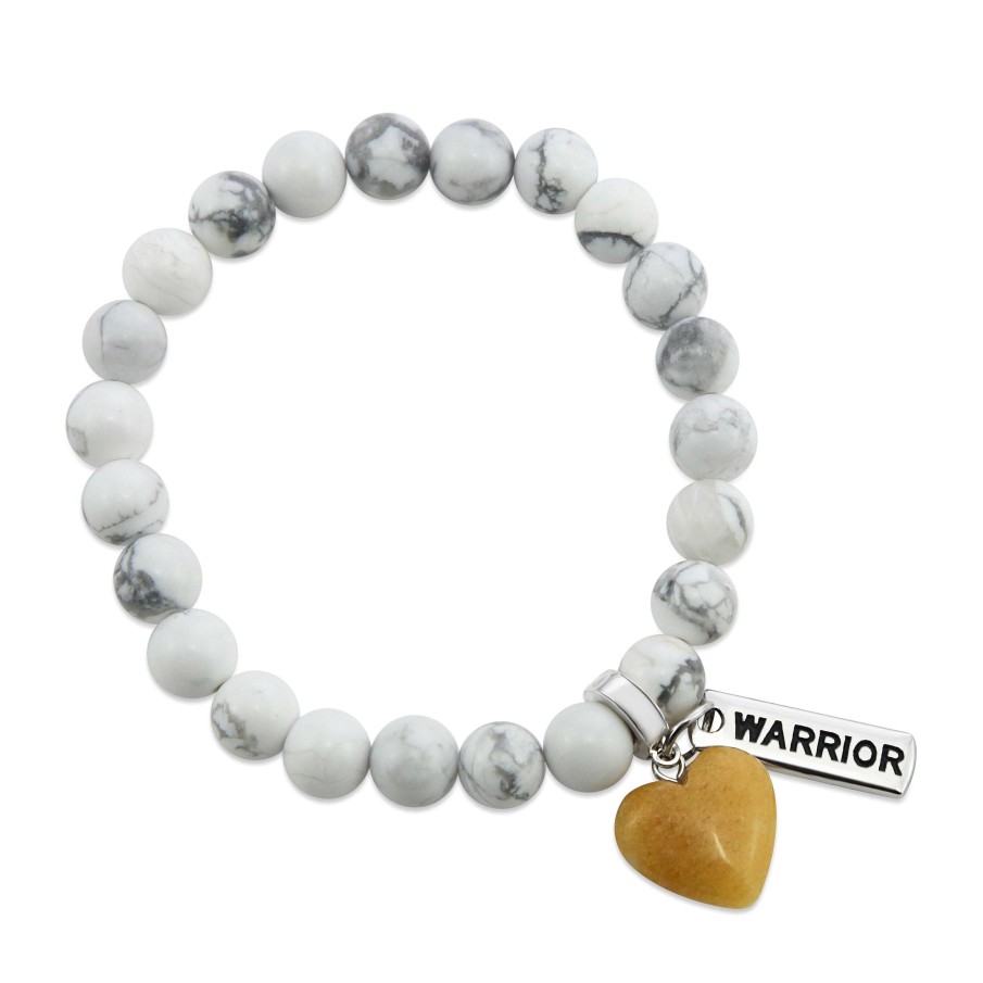 Jewellery Bracelets | Sweetheart Bracelet - 8Mm White Marble Stone Beads With Yellow Adventurine Small Heart & Word Charm