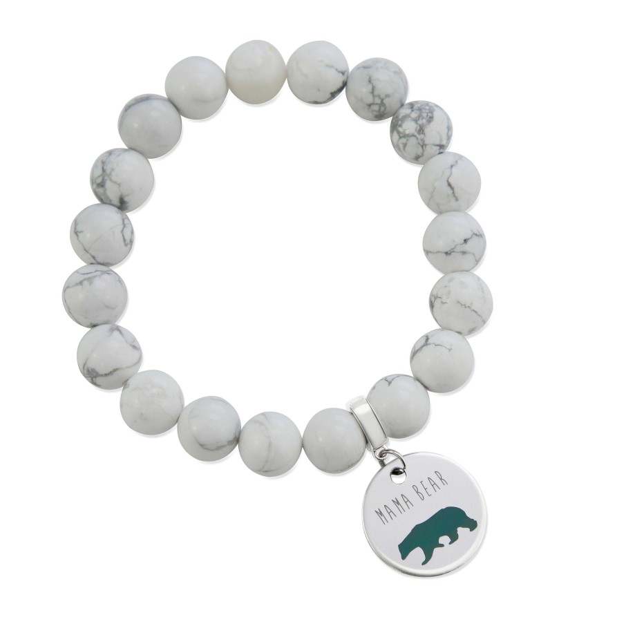 Jewellery Bracelets | Stone Bracelet - ' Mama Bear ' White Marble - Chunky 10Mm Beads (10163)