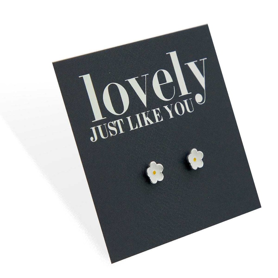 Jewellery Sterling Silver Studs | Lovely Just Like You - Tiny Flower Bud Studs - White Enamel Sterling Silver (8810-F)